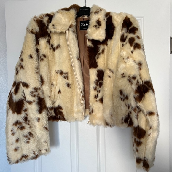 Zara faux fur cow print jacket - Picture 1 of 3